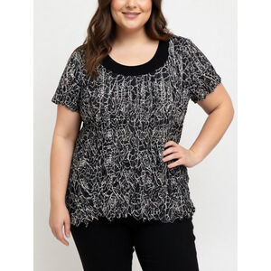 Notations black and white ruffle top sz L